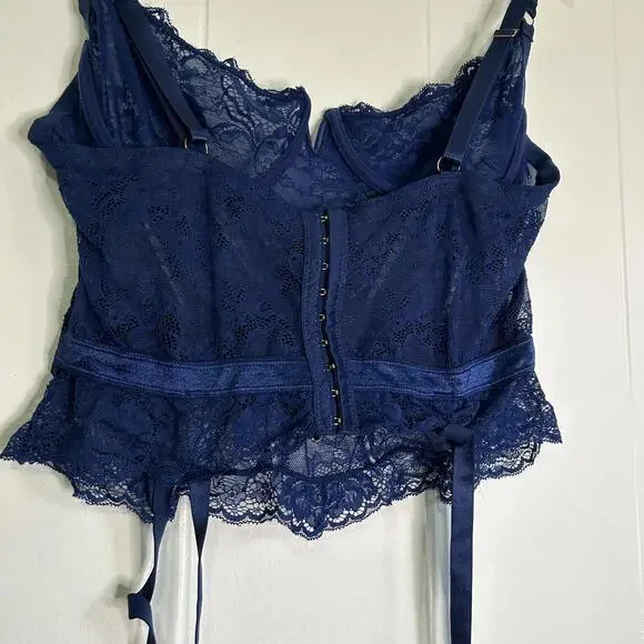 Oh La La Cherie Paris Blue Floral Lace Bustier Top Lingerie Women's 1X - Picture 4 of 6